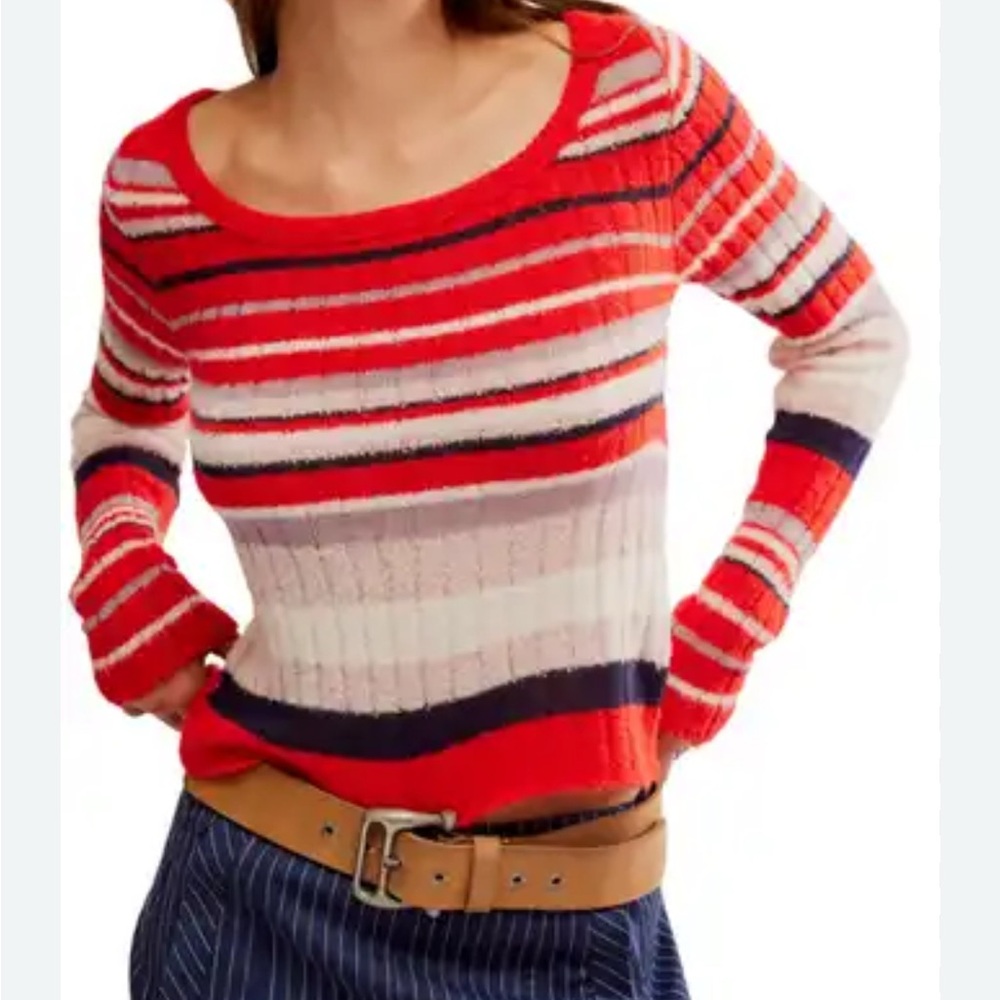 Free People Red and White Striped Sweater